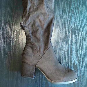 Faux suede zip up knee-high boots